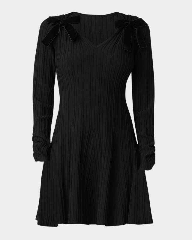 Paris Ribbed Bow-Embellished Mini Dress
